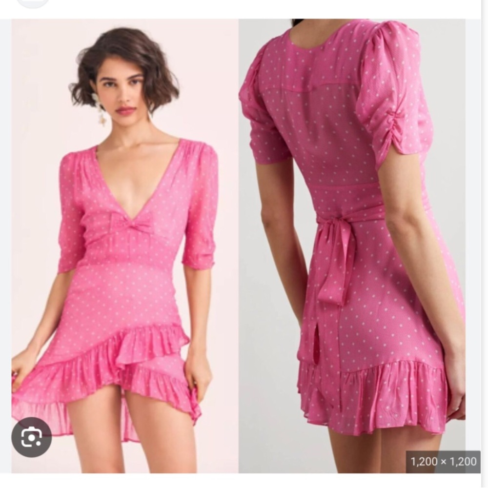 Perfect Barbie Pink LoveShackFancy Mini Polka Dot Azreal Silk Dress Gorgeous EUC